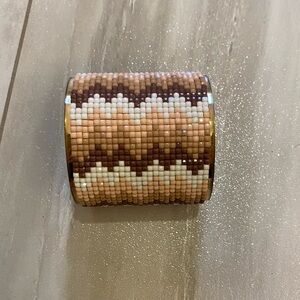 Neutral Chevron Mosaic Gold Tone Chunky Cuff Bracelet